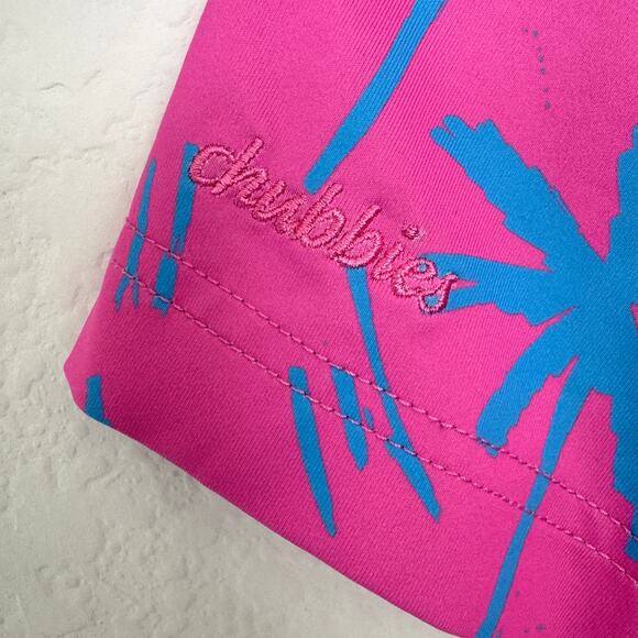 Chubbies Men Polo Shirt Sz S Tropical Palm Vacation Summer Lightweight Pink Blue - Picture 4 of 9